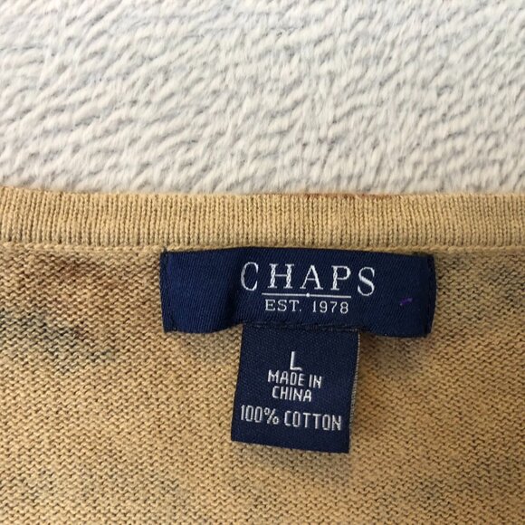 Chaps Womens Knit Sweater Large Brown Tiger Keyhole Neck 100% Cotton Preppy - Picture 5 of 12